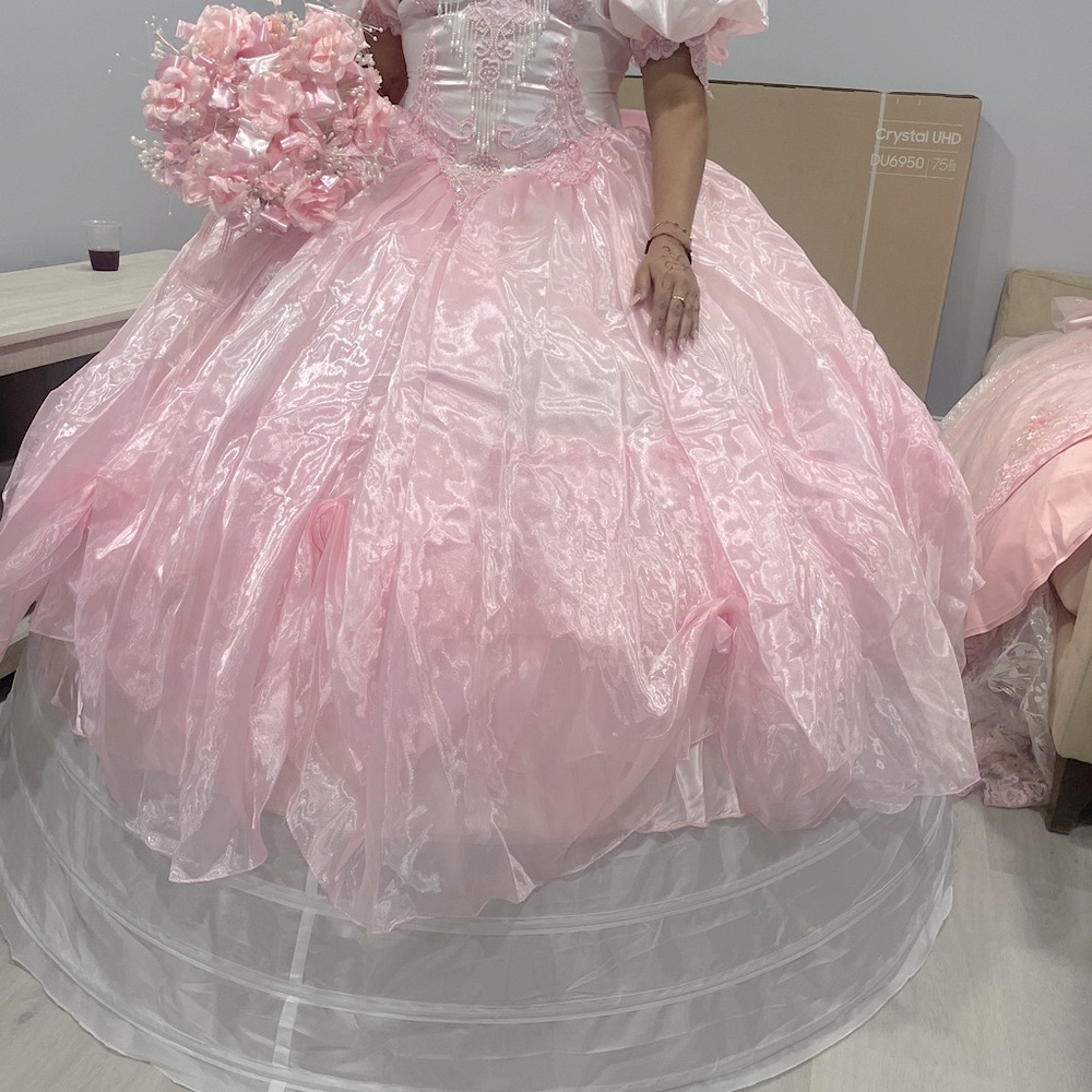 Charming Pink quinceañera dress with bead details, can’t miss